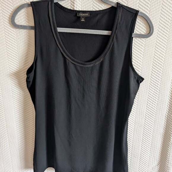 Talbots Black Tank Top Sleeveless Rayon Spandex Knit Size Medium Minimalist - Picture 2 of 5